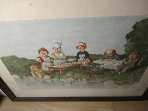 KUNSTDRUCK WARTEN AUF FISCHE T R. Hogfel schwedisch signiert - Bild 1 von 2