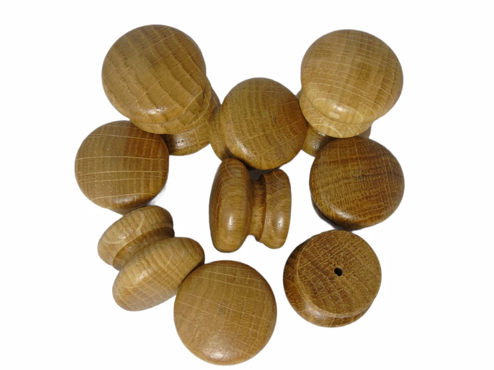 35mm OAK Solid Wood Wooden KNOBS lacquered handle drawer cupboard furniture - Image 1 of 4