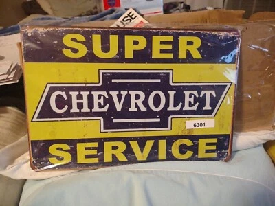 Chevy Super Service Tin Metal Sign Wall Garage Shop Rustic Auto Parts - Image 1 of 2