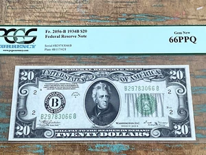 $20 1934B 2056-B BB Block New York FRN PCGS 66PPQ - GEM + CONSECUTIVE 2 of 2 - Picture 1 of 2