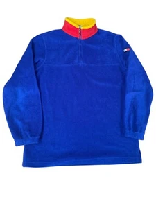 Vintage Tommy Hilfiger Jumper Mens Size Medium Blue Fleece Pullover 1/4 Zip 90s - Picture 1 of 7