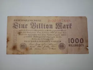 Deutschland 1 Billion/Milliarde Mark 1923 Vintage Banknote Umlaufgeld Geld - Bild 1 von 2