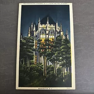 Washington Cathedral of Saints Peter and Paul At Night Washington DC Postcard - Picture 1 of 2
