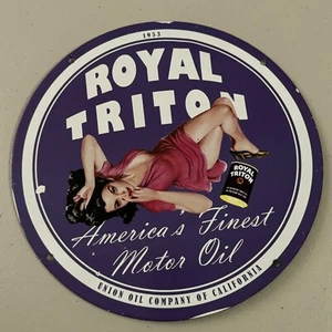 VINTAGE ROYAL TRITON PORZELLAN GAS MOTORÖL SCHMIERMITTEL SERVICE STATION PUMPENSCHILD - Bild 1 von 12