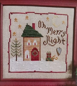 Cross Stitch Pattern OH MERRY NIGHT Christmas House Stars Tree Wreath Winter - Picture 1 of 3