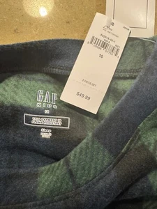 GAP Kids Pajama Set Plaid Fleece Size 10 Green Blue - Very Soft Polyester - NEW - Picture 1 of 4