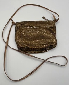 Whiting & Davis Mesh Bag Gold Bronze Zip Top Removable Shoulder Strap USA Vtg - Picture 1 of 9