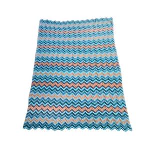 Crocheted Chevron Throw Blanket Afghan Striped Handmade Crochet  68.5x49" - Picture 1 of 5