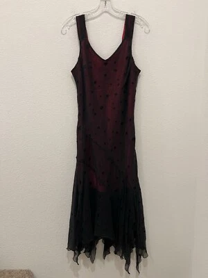 Vestido De Colección Jonathan Martin Midi Seda Rojo Negro Superposición Hada Capricho Y2K Talla 12 Foto 1 de 4