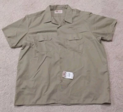 NUEVO Camisa de Trabajo Dickies Caqui Para Hombres 3XL Manga Corta Abotonada Tienda Oficina Sitio de Trabajo Foto 1 de 4