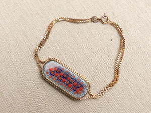 Vintage millifiori glass bracelet vermeil 800 silver chain panel Italy Venetian - Picture 1 of 8