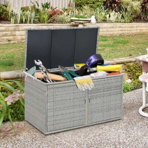 NNECW 0.33m Patio Rattan Storage Container Box with Shelf -Grey - Picture 1 of 11