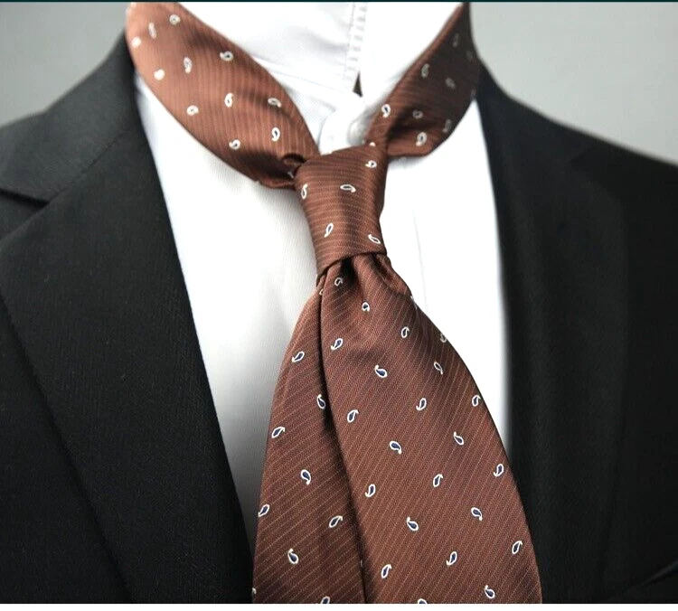 New Classic Paisley Brown White JACQUARD WOVEN 100% Silk Men's Necktie Tie - Image 1 of 1