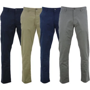 Mens Chino Trousers Cotton & Co Flat Front Slim Fit Casual Stretch Cotton Pants - Picture 1 of 16