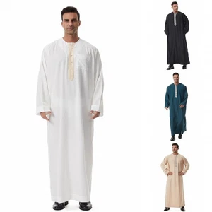 Nuevo Musulmán Hombres Bata Árabe Mangas Largas Vestido Eid Bordado Islam Jugador Ropa - Imagen 1 de 62