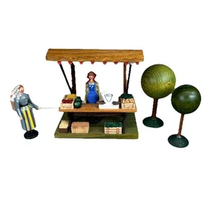 Erzgebirge Produce Stand Market Woman Vendor & Lady Figure Trees German Folk Art - Picture 1 of 15