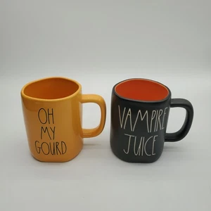 2 Rae Dunn Halloween Themed Coffee Mugs: Vampire Juice and Oh My Gourd - Picture 1 of 9