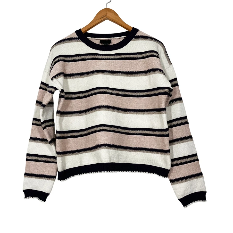Lumiere Women’s Cropped Multicolor Striped Sweater Sz S Crew Neck Pastel Basic - Image 1 of 4