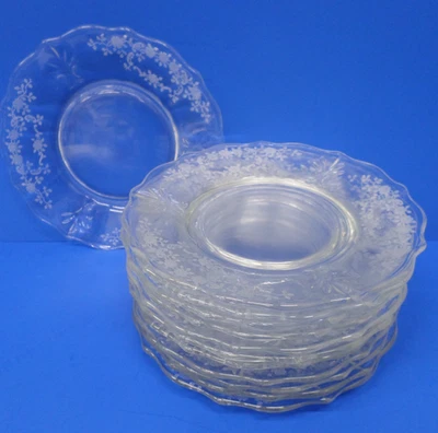 12 - Fostoria MEADOW ROSE Clear Crystal Glass Etched 7 1/2" Baroque SALAD PLATES - Image 1 of 4