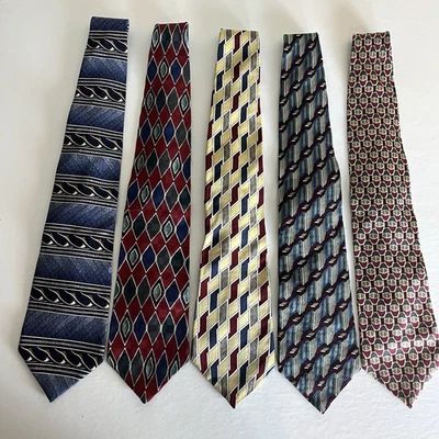 Oscar De La Renta LOTE DE 5 corbatas geométricas de seda diamantes formales Foto 1 de 4