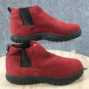 Lands End Boots Womens 5 M Chelsea Ankle Booties Red Suede Pull On Round Toe - Picture 1 of 17