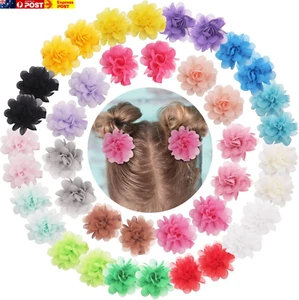 40PCS 2" Chiffon Flower Hair Bows Clips Flower Tiny Hair Clips Fine Hair for Gir - Picture 1 of 6
