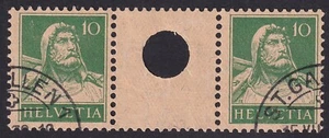 Schweiz Tell 1921, 10+10 Stegpaar Mi.Nr. WZ 18 B gestempelt Mi.Wert 220 € (959) - Picture 1 of 2