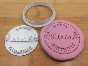 Custom Personalized Name Happy Birthday Leaf Cookie Fondant Embosser Stamp - Picture 1 of 2