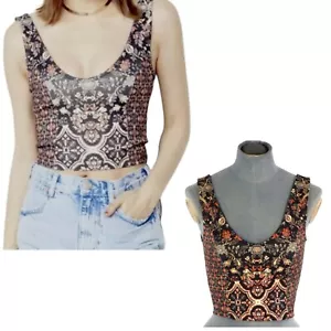 Topshop Crop Top Bralette Batik Mosaic Print Y2K Straps Multicolour Size UK 6 - Picture 1 of 11