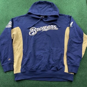 Vintage Milwaukee Brewers Hoodie Mens XL Blue MLB Baseball Sweatshirt - Picture 1 of 7