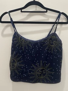 Neon Hart M navy blue celestial lunar moon sun singlet crop short Lined Mesh - Picture 1 of 19