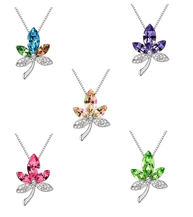 Blatt Anhänger mit Kette Glitzer Strass Steinen cannabis hanfblatt 5 Faben TOP - Bild 1 von 1