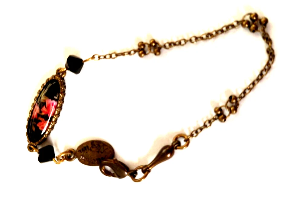 Pulsera Cadena Michal Negrin Estilo Retro Esmalte Negro Estrás Flores Rosas Foto 1 de 1