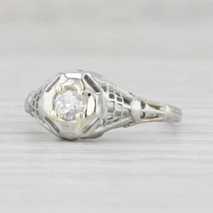 Art Deco 0.23ct Diamond Solitaire Engagement Ring 18k White Gold Size 5.75 - Picture 1 of 10