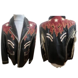 Double D Ranch Ring of fire Jacket 2X NWT Black Red Fringe Soft Western Rodeo - Picture 1 of 21