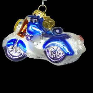 Dept 56 Motorcycle Mini Glass Ornament Blue Silver Handblown Hand-Painted - Picture 1 of 20