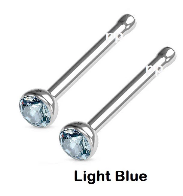 2pcs. 18G  2mm Press Fit Gem Top 316L Surgical Steel Nose Bone Nose Ring Stud - Image 1 of 2