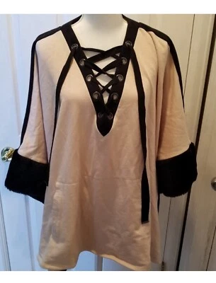 Nuevo sin etiquetas Poncho Roaman's Negro Imitación Piel Ribete Cordones Bolsillo Canguro Talla 22/24 Foto 1 de 2