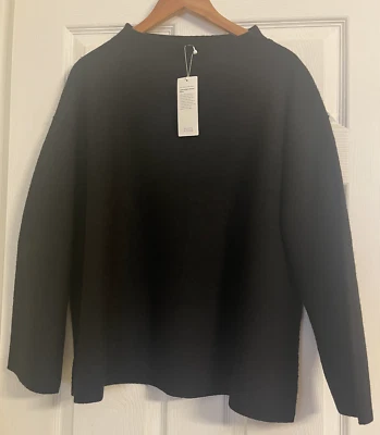 NWT $278 Eileen Fisher Black Lightweight Boiled Wool Funnel Neck Box-Top X-Large - Image 1 of 3
