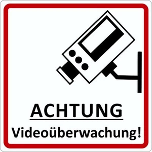 Türschild ACHTUNG Videoüberwachung! selbstklebend 100 x 100 mm Aufkleber Stick - Bild 1 von 1