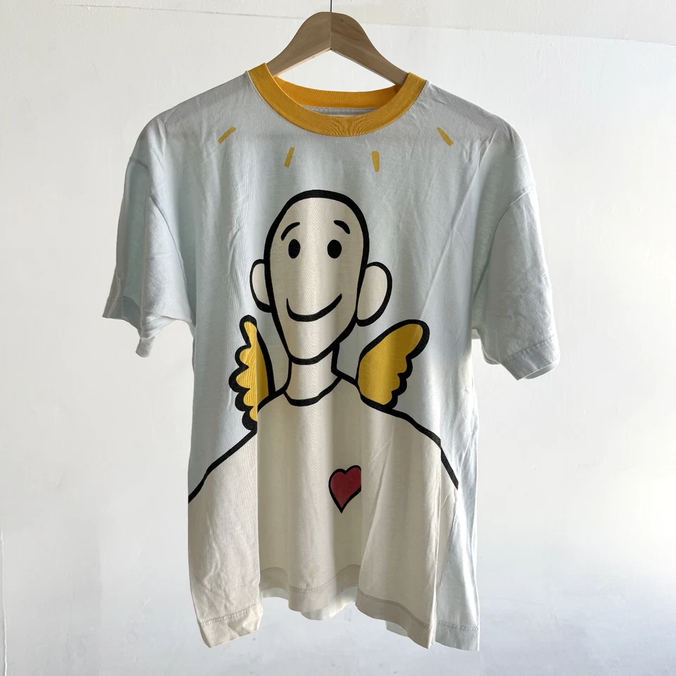 Moschino Jeans 90's Unisex Small Pale Blue Smile Angel Tshirt Made In Italy - Image 1 of 4