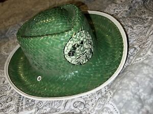 Child Cowboy Hat WESTERN  Child Straw Hat GREEN WHITE  1960’s Vintage