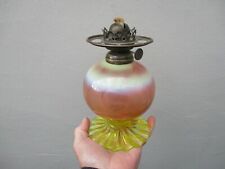An Unusual Victorian Vaseline/Cranberry/Uranium Glass Oil Lamp c1880