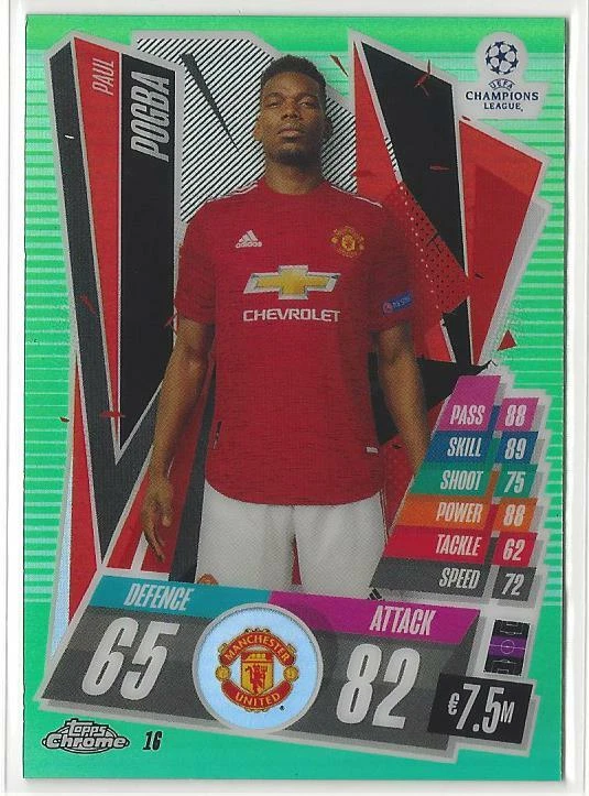 2020-21 Topps Chrome Match Attax Paul Pogba Green Refractor 99 Manchester United - Image 1 of 1