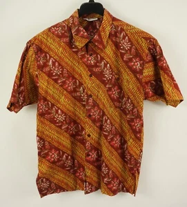 Camicia Vintage Batik Keris Cotone Processo Cera Uomo XL Rosso Floreale Geo Bottoni - Foto 1 di 8