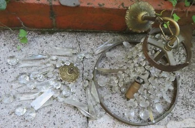 PLAFONNIER LUSTRE-CORBEILLE Napoléon III FEUILLES ACANTHE PERLES BRONZE CRISTAL - Photo 1/4