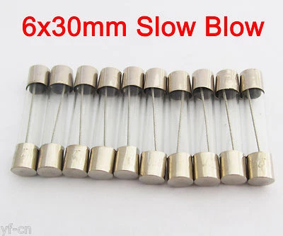 10 Pcs 6x30 Slow Blow Glass Fuse 6mm x 30mm 250V Slow Blow T0.25A-T15A - Image 1 of 4