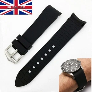 21 mm Taucher schwarz gebogenes Bogenende Gummi Silikon Uhrenarmband Band Ersatz UK - Bild 1 von 8