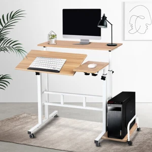 Artiss Laptop Table Desk Portable Wheels Mobile Work Sit Stand Height Adjustable - Picture 1 of 7