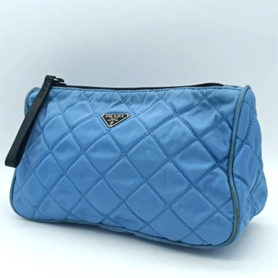 PRADA  Pouch Nylon Purse Make up Mini Bag light blue W9in H5.5in D3.7in - Image 1 of 4